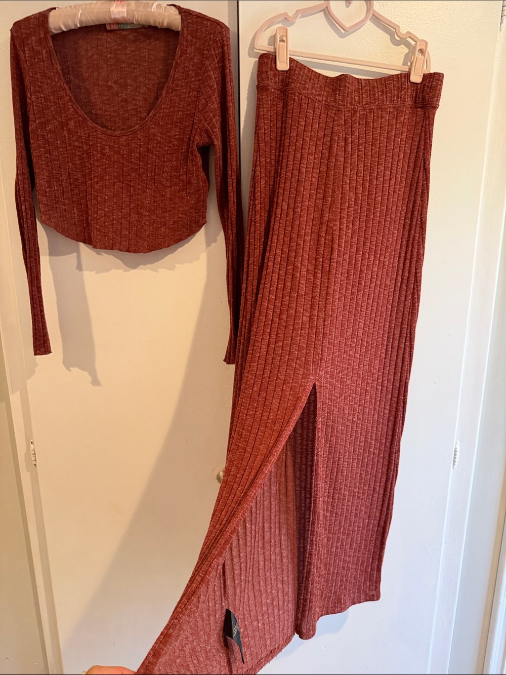 Free people beach rust ribbed lightweight maxi skirt crop top set - Picture 7 of 8